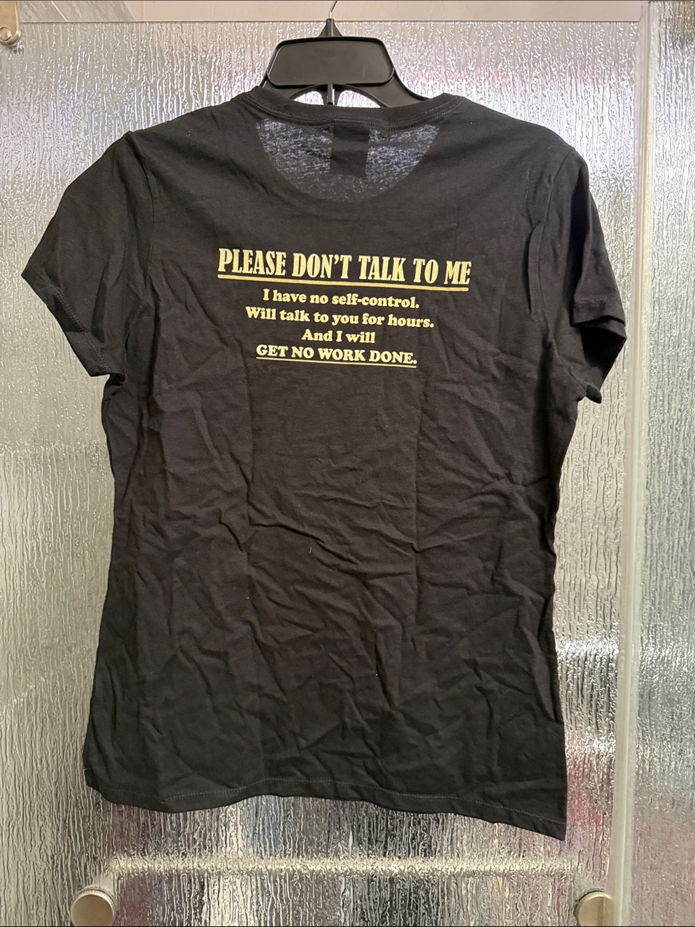 Black Women's Short Sleeve Tee with Funny Message on Back